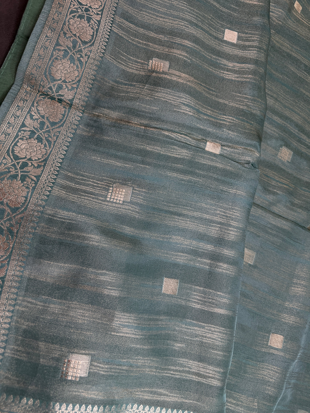 Teal Crepe Tissue Banarsi Saree - 