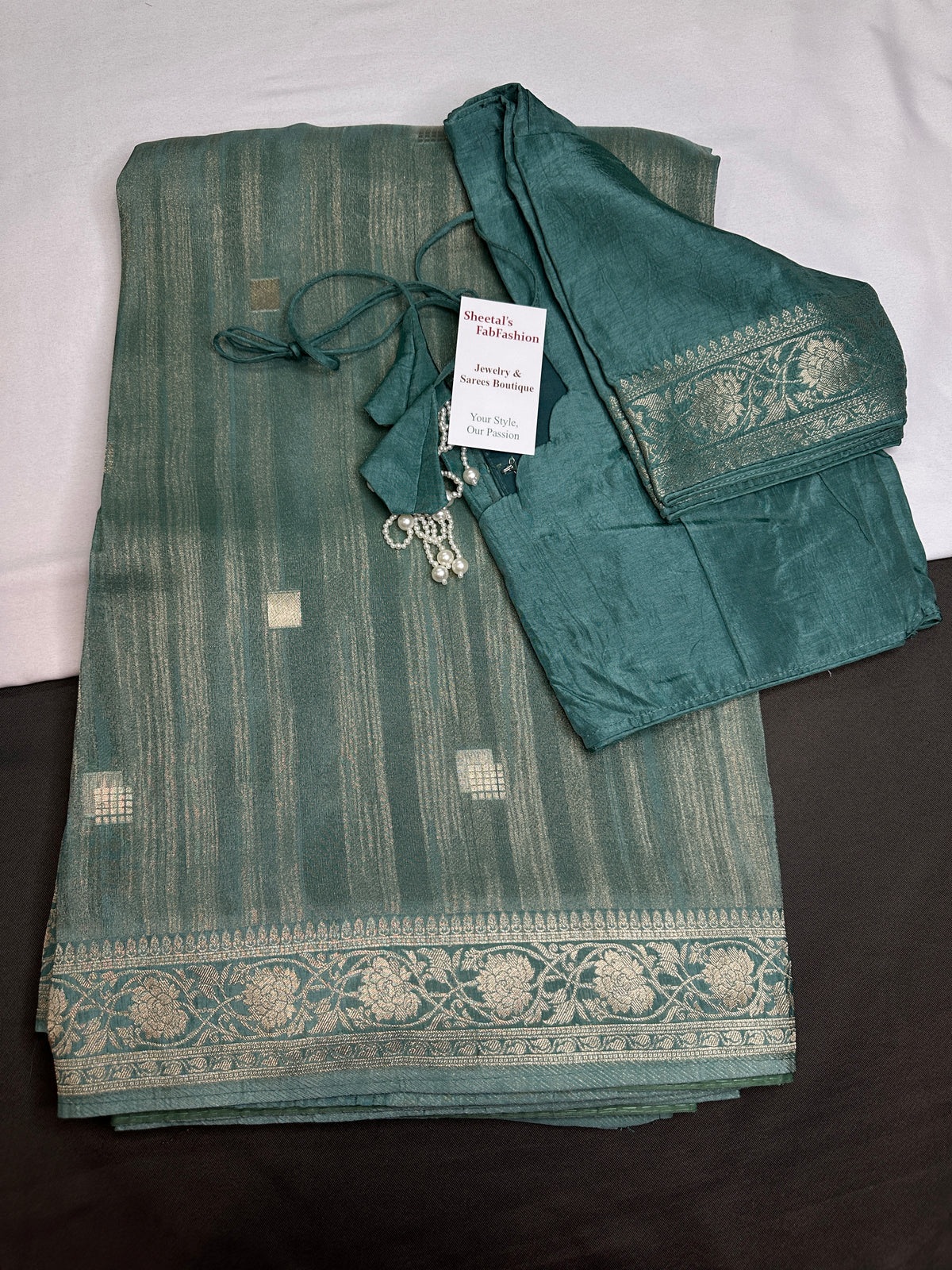 Teal Crepe Tissue Banarsi Saree - 