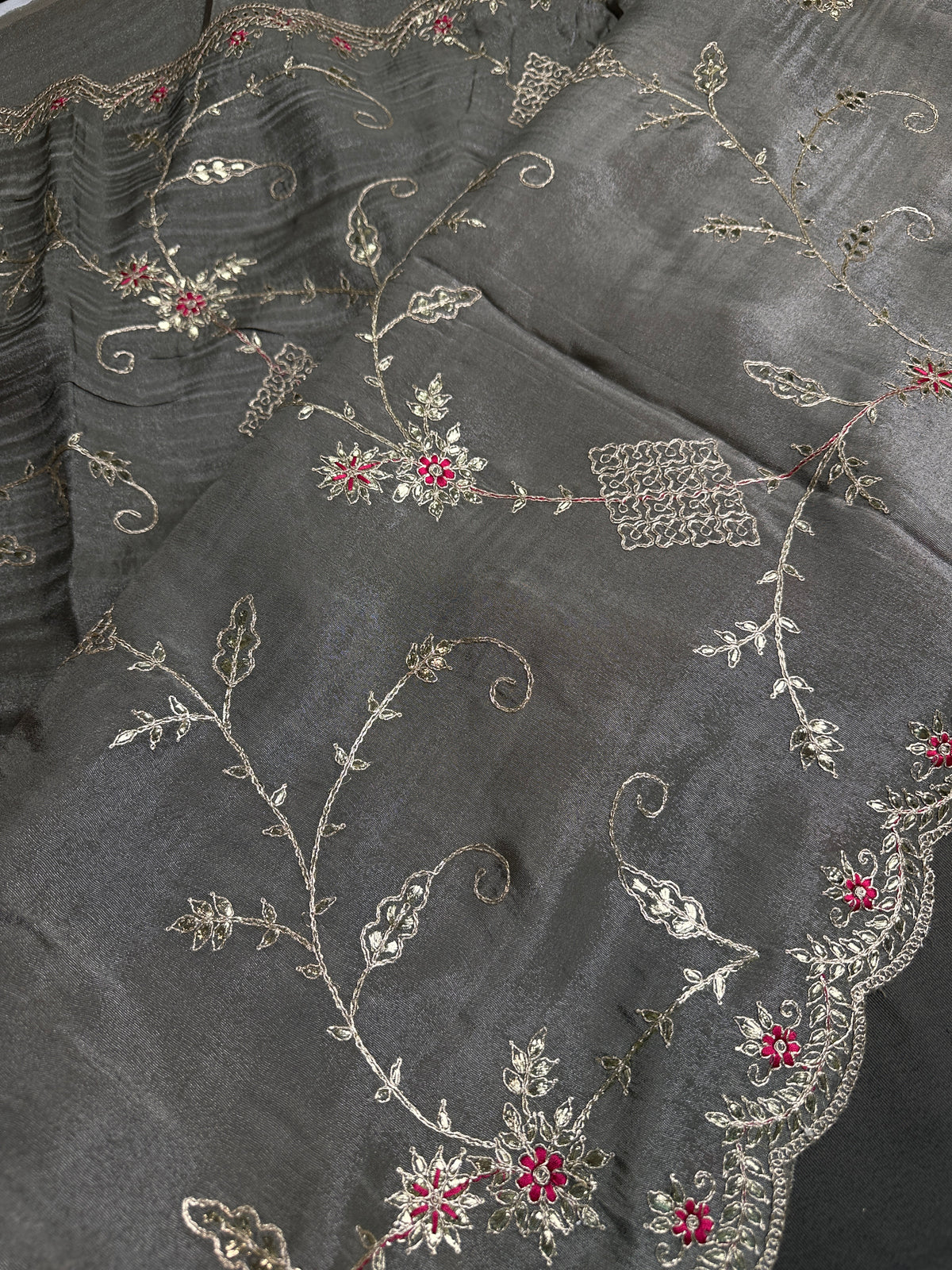 Grey Tissue Designer Banarsi Saree - 