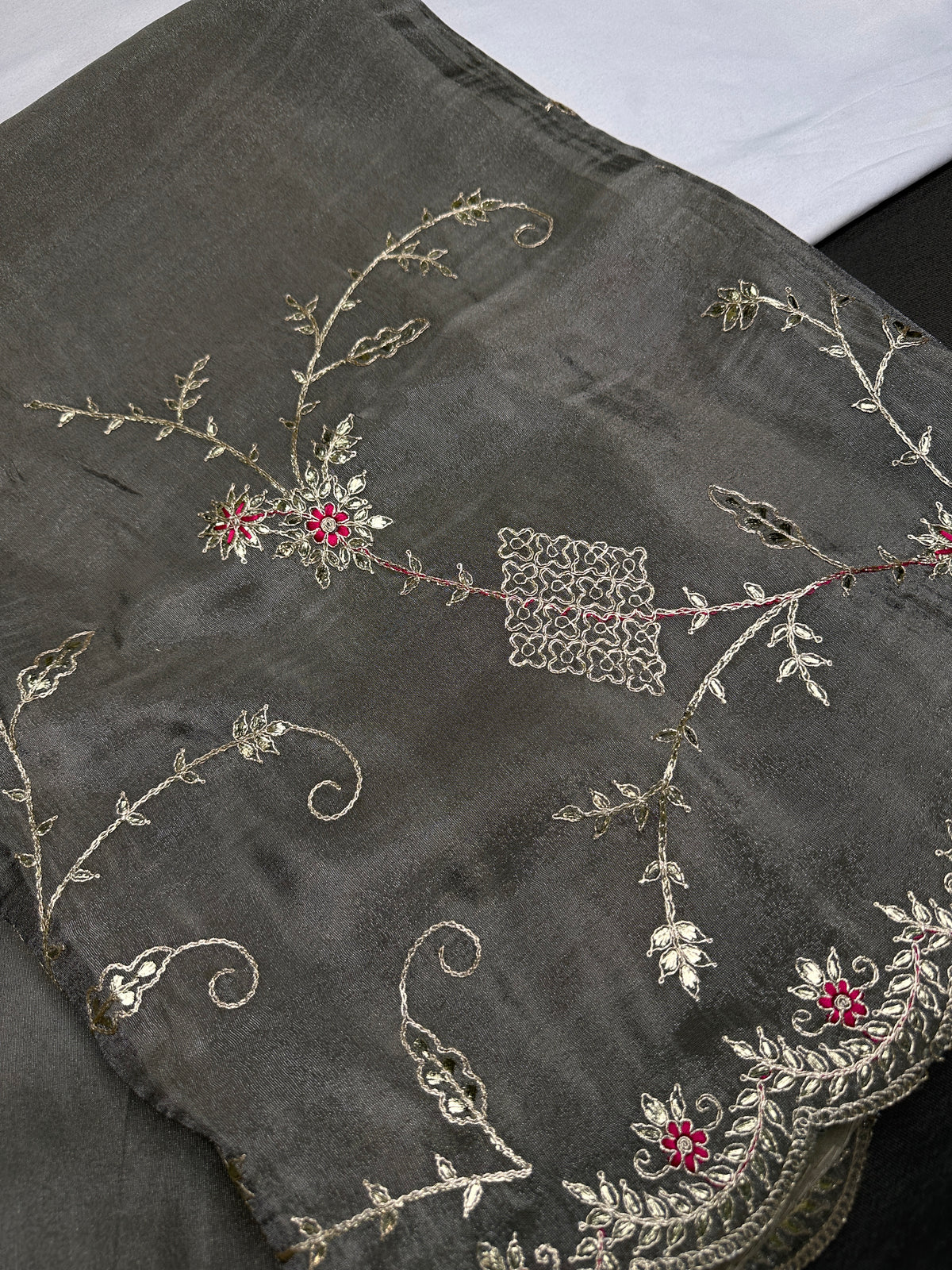 Grey Tissue Designer Banarsi Saree - 