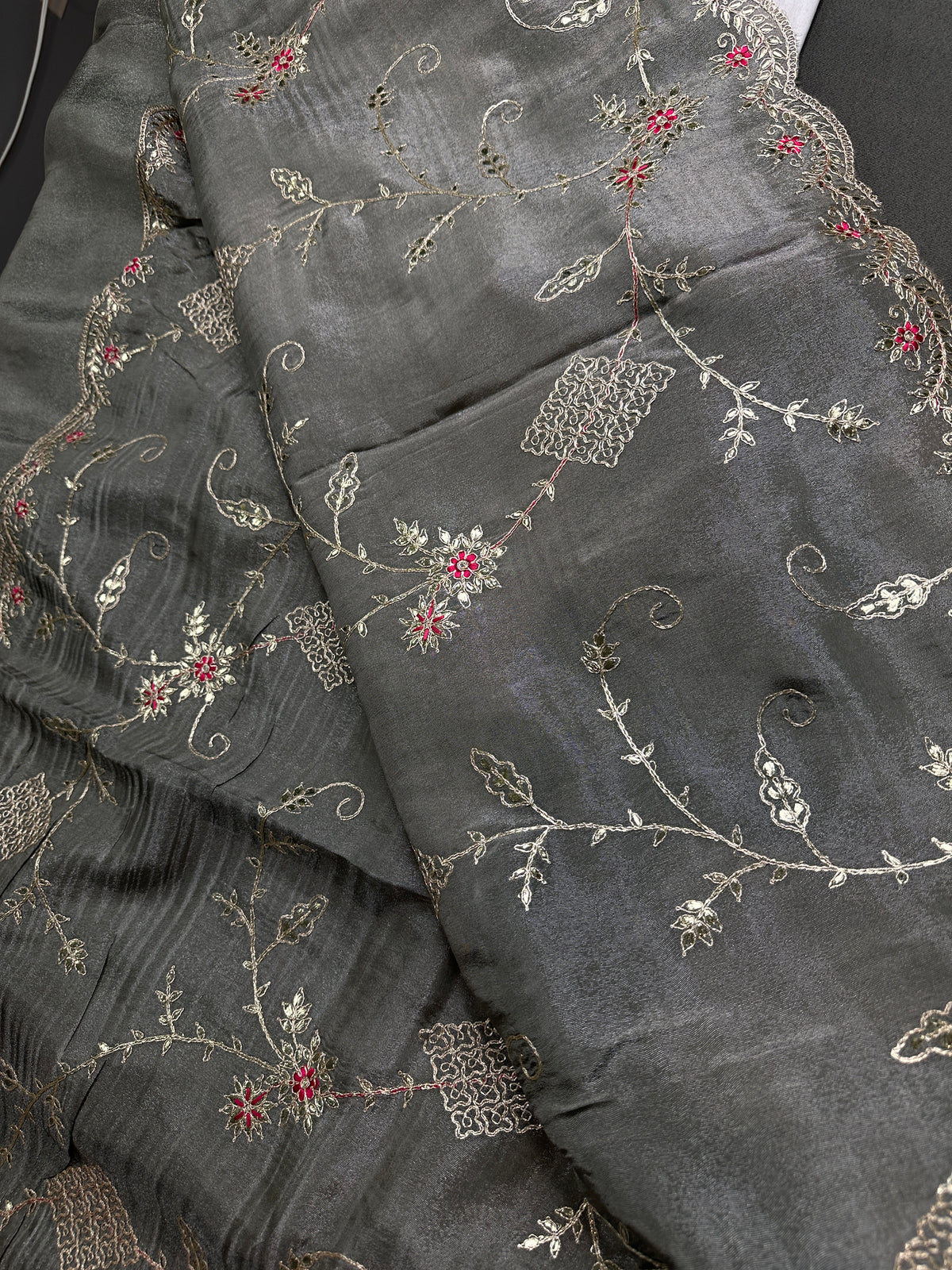 Grey Tissue Designer Banarsi Saree - 