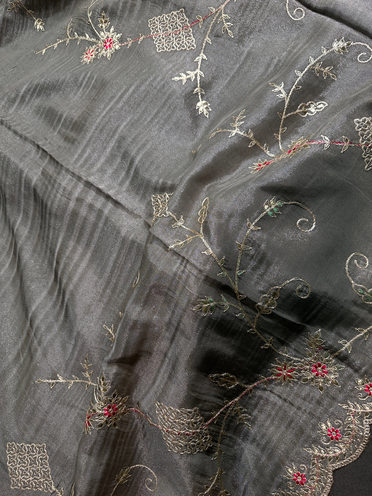 Grey Tissue Designer Banarsi Saree - 