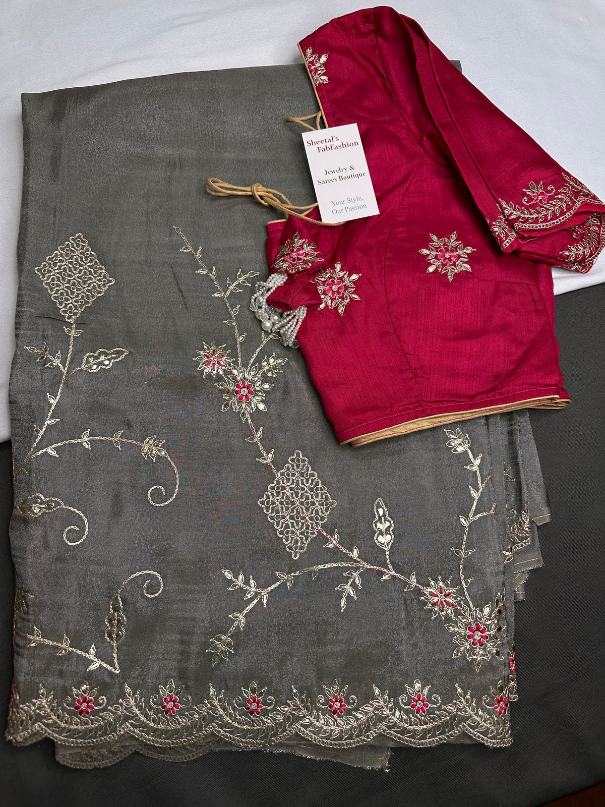 Grey Tissue Designer Banarsi Saree - 