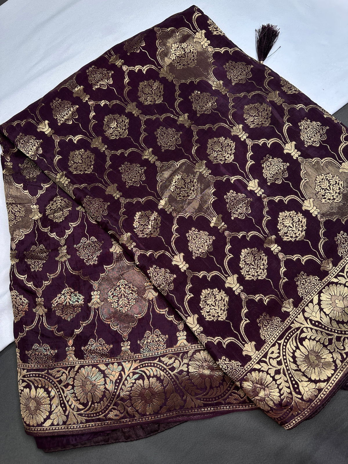 Plum Crepe Designer Banarsi Saree - 
