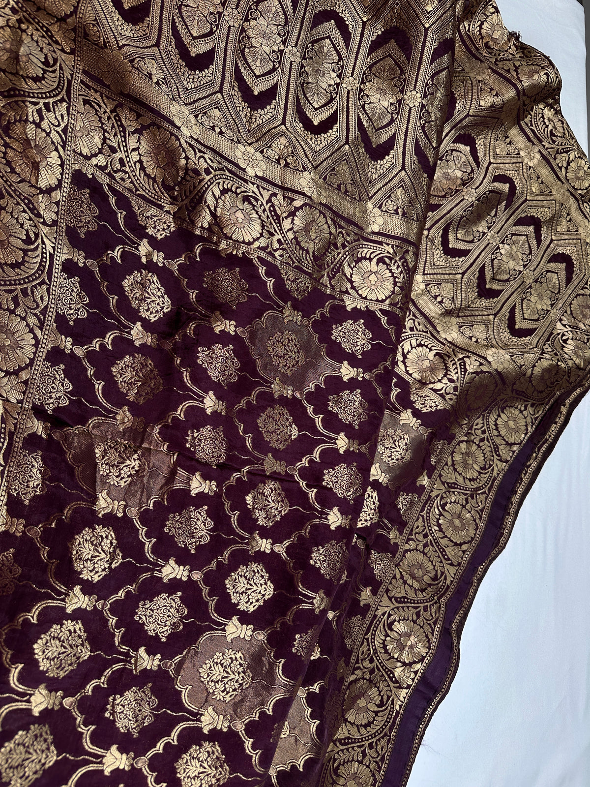 Plum Crepe Designer Banarsi Saree - 