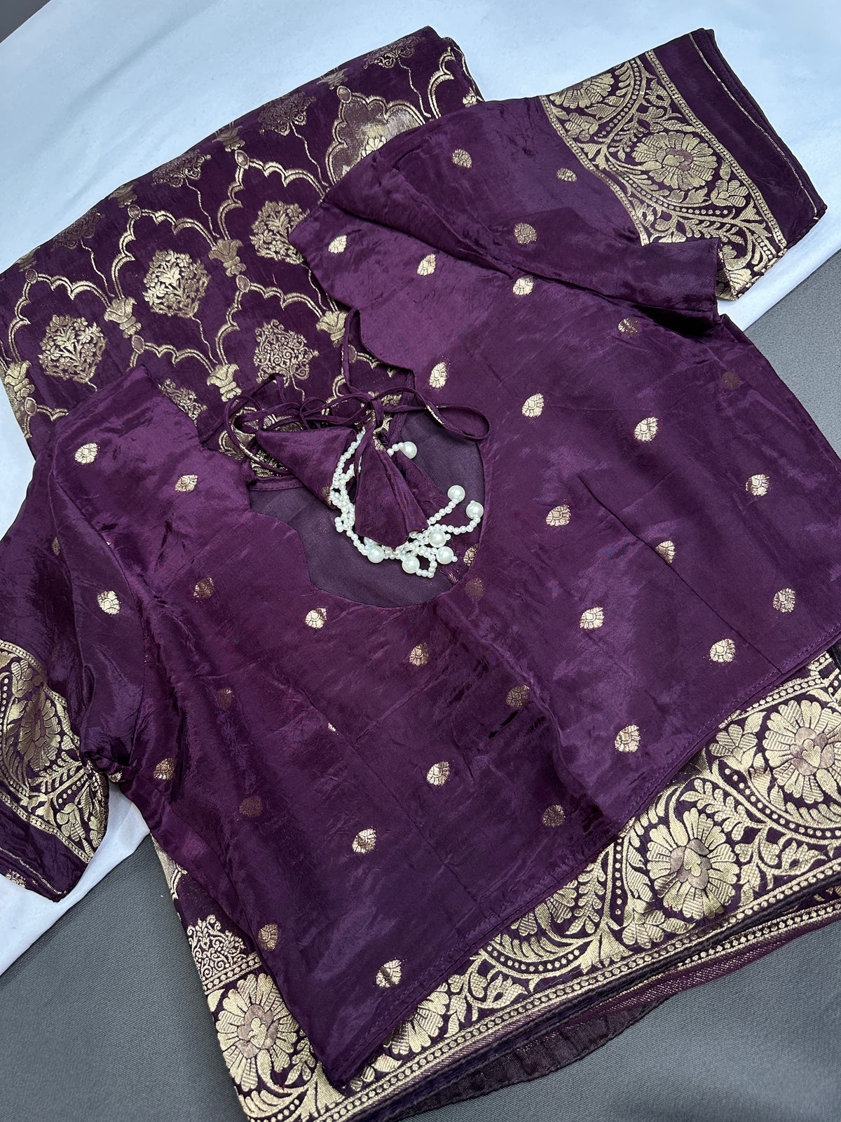 Plum Crepe Designer Banarsi Saree - 