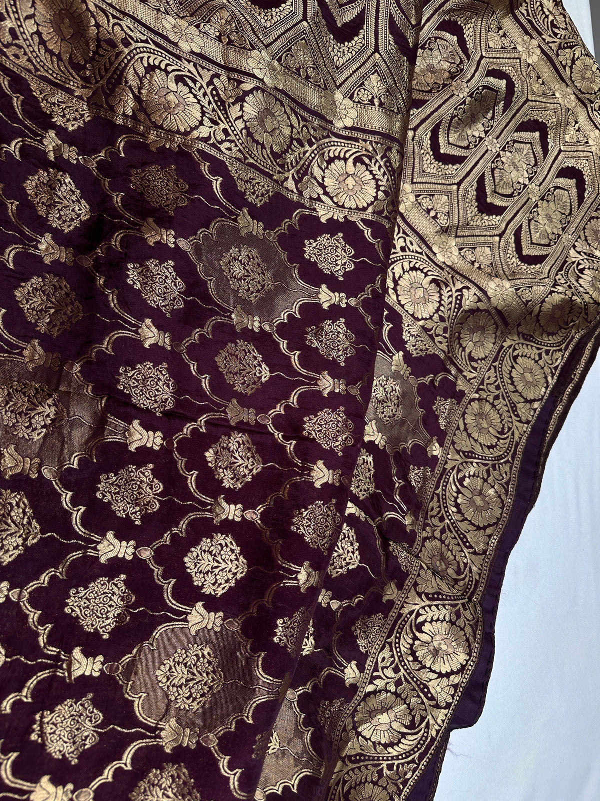 Plum Crepe Designer Banarsi Saree - 