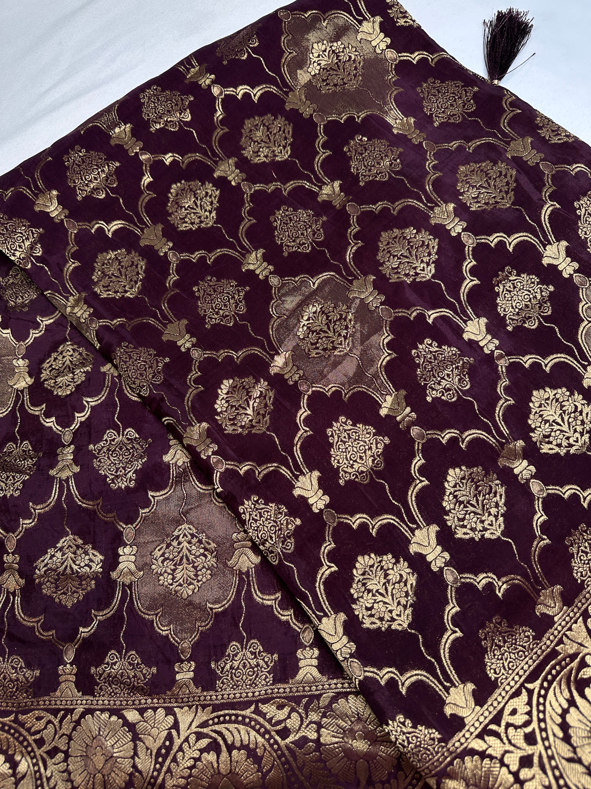 Plum Crepe Designer Banarsi Saree - 