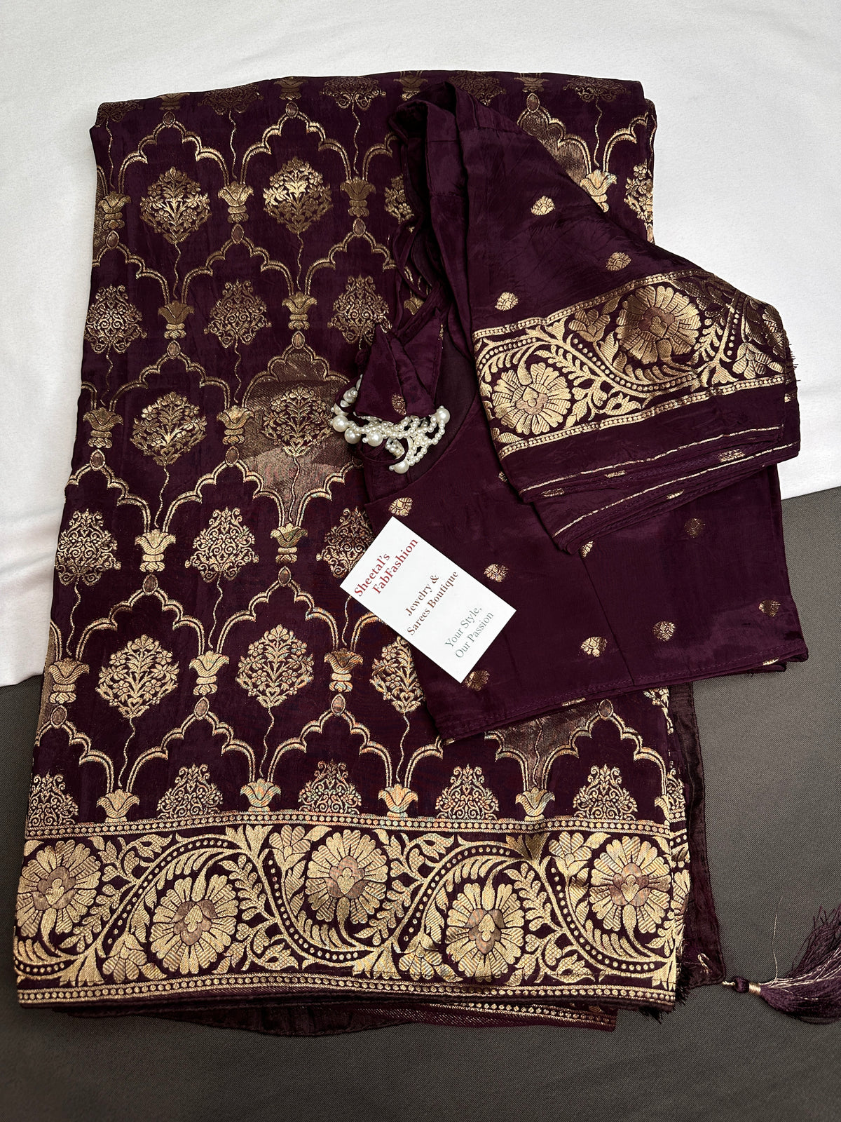 Plum Crepe Designer Banarsi Saree - 