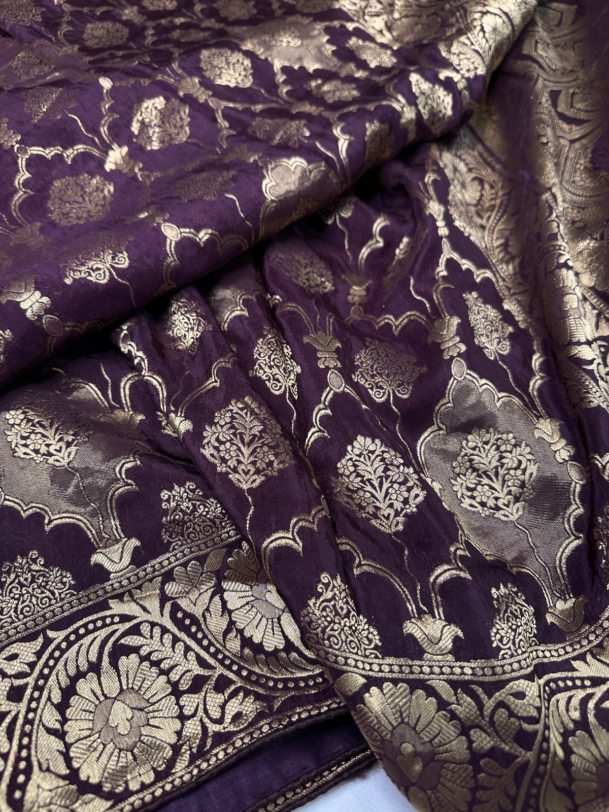 Plum Crepe Designer Banarsi Saree - 