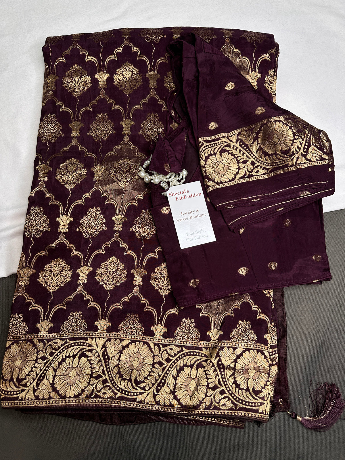 Plum Crepe Designer Banarsi Saree - 