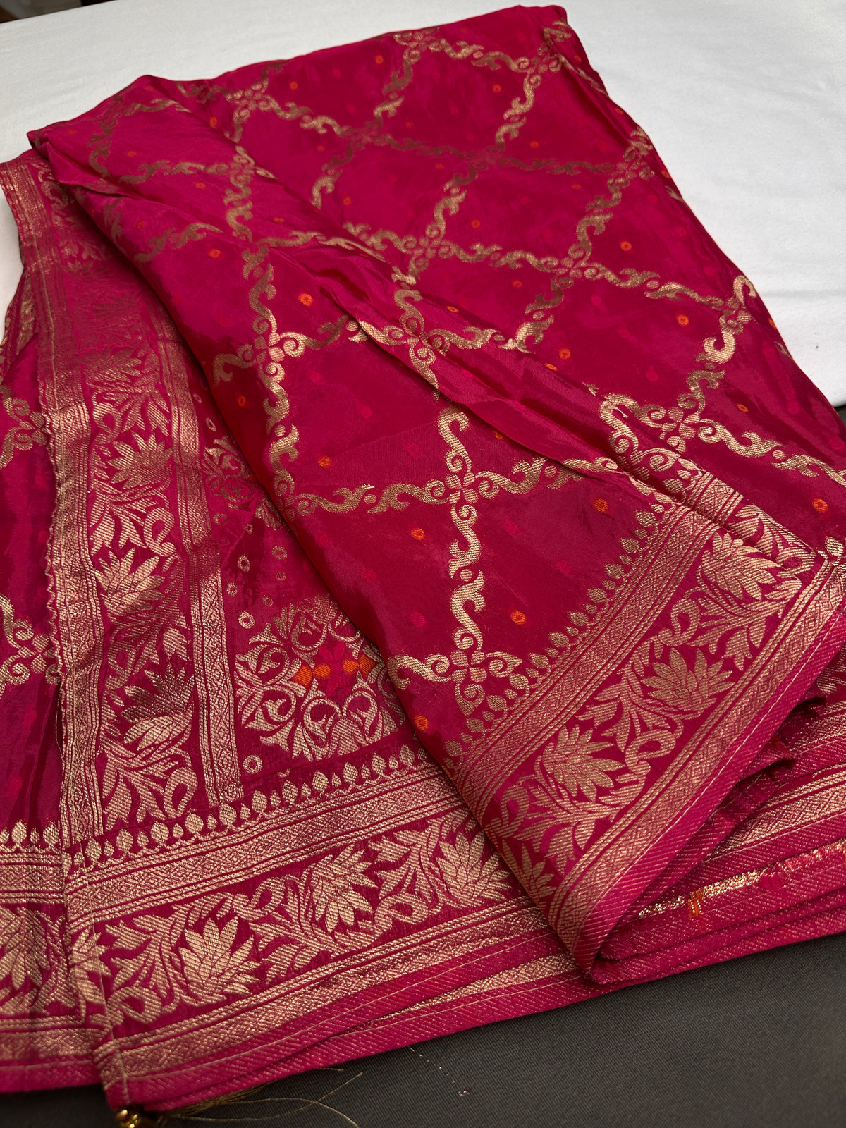 Pink Crepe Designer Banarsi Saree - 