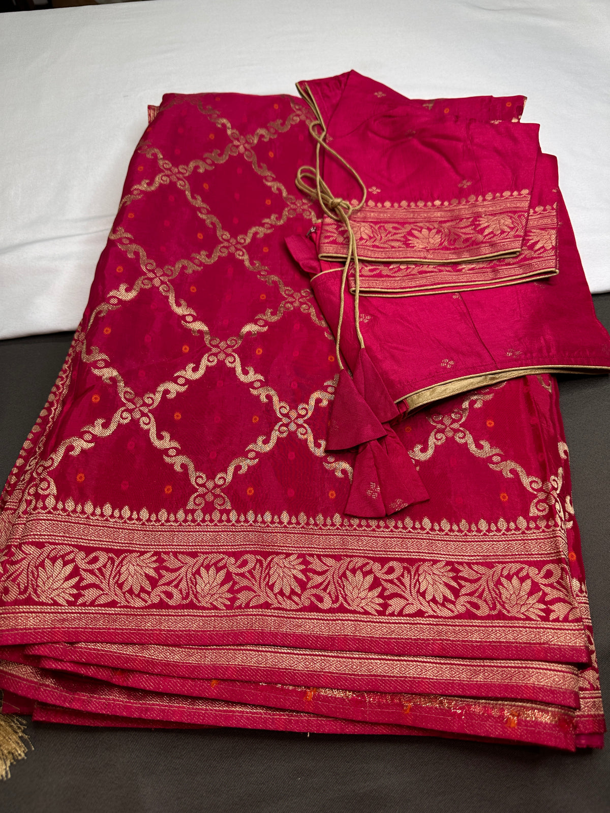 Pink Crepe Designer Banarsi Saree - 