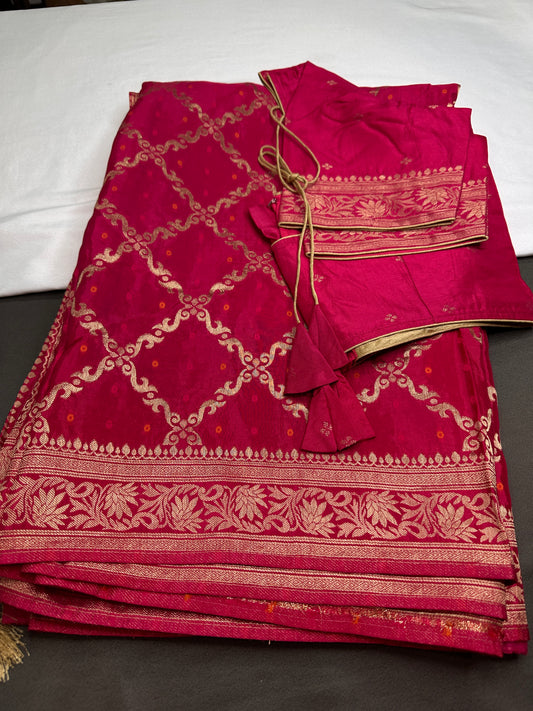 Pink Crepe Designer Banarsi Saree - 