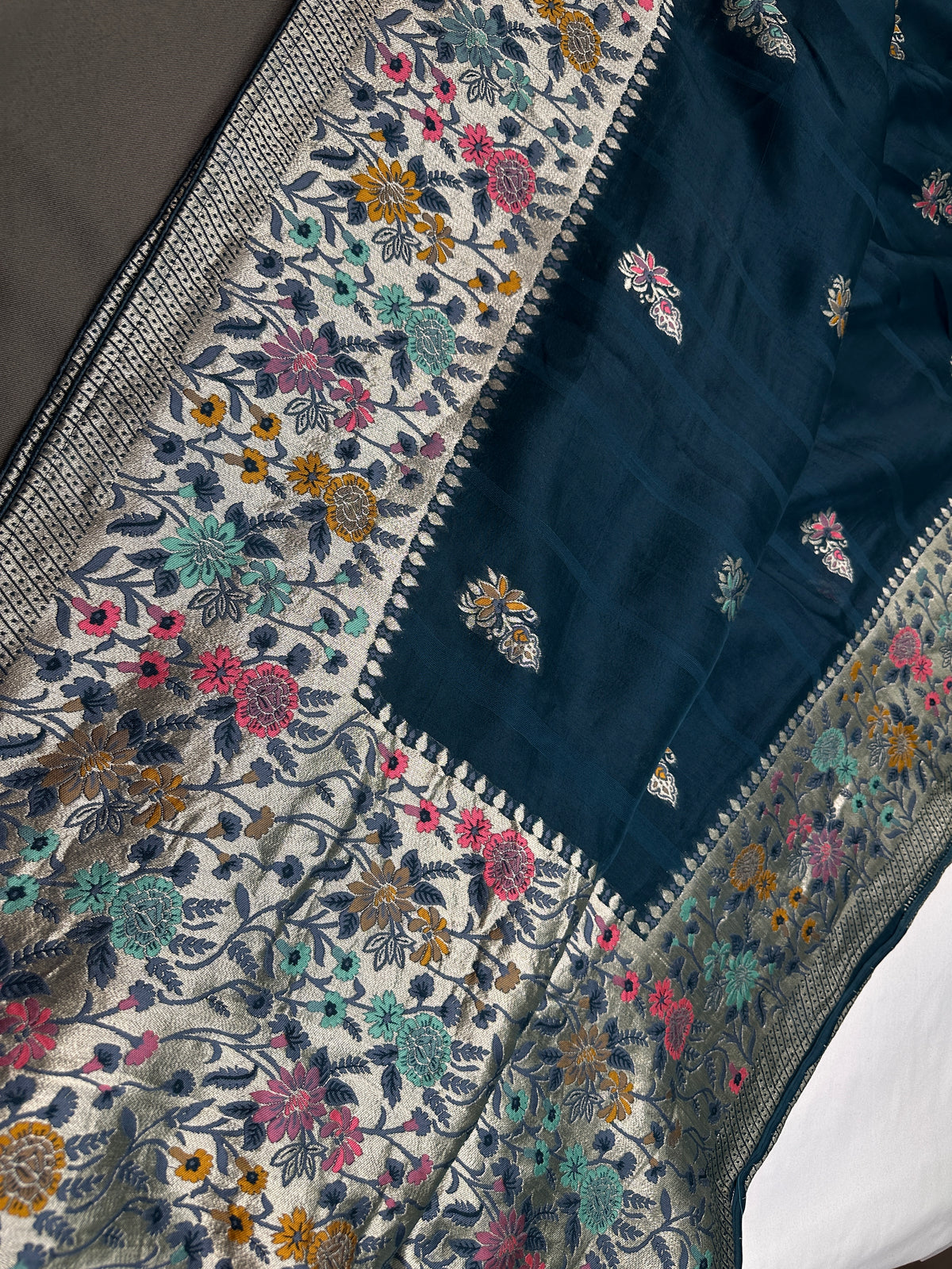 Teal Georgette Designer Banarsi Saree - 