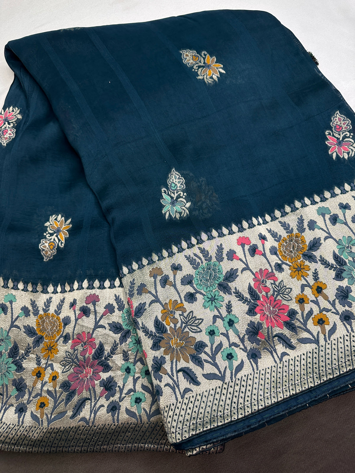 Teal Georgette Designer Banarsi Saree - 