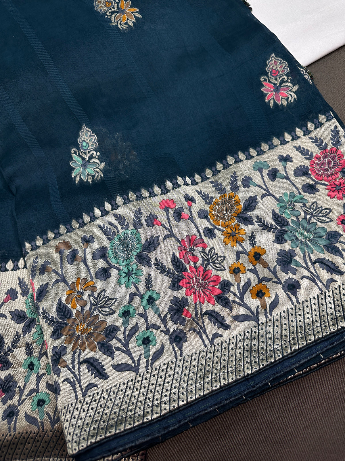 Teal Georgette Designer Banarsi Saree - 