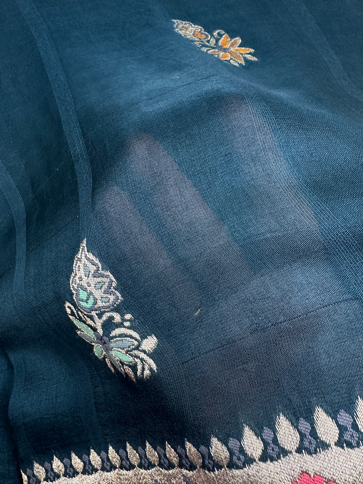 Teal Georgette Designer Banarsi Saree - 