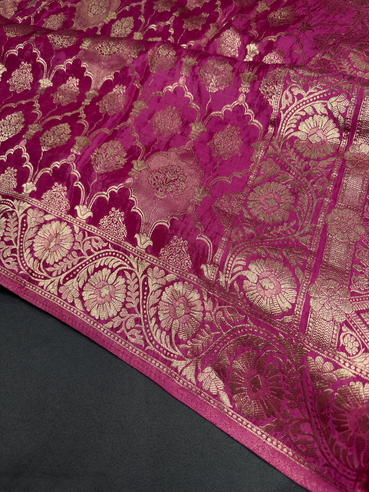 Pink Crepe Designer Banarsi Saree - 