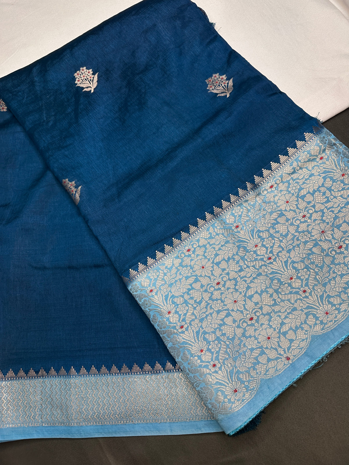 Blue Raw Mango Light Weight Silk Saree - 