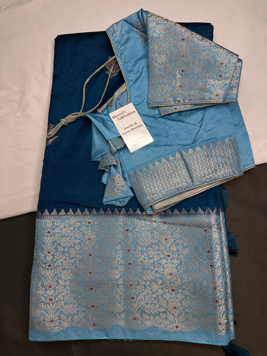 Blue Raw Mango Light Weight Silk Saree - 