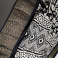 Kalamkari Cotton Silk Black White Floral Print Saree with kanchi Border - 
