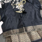 Kalamkari Cotton Silk Black White Floral Print Saree with kanchi Border - 