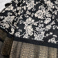 Kalamkari Cotton Silk Black White Floral Print Saree with kanchi Border - 