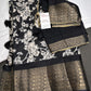 Kalamkari Cotton Silk Black White Floral Print Saree with kanchi Border - 