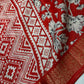 Kalamkari Cotton Silk Red White Floral Print Saree with kanchi Border - 