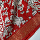 Kalamkari Cotton Silk Red White Floral Print Saree with kanchi Border - 