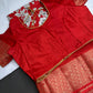Kalamkari Cotton Silk Red White Floral Print Saree with kanchi Border - 
