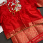 Kalamkari Cotton Silk Red White Floral Print Saree with kanchi Border - 