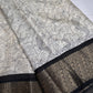 Kalamkari Cotton Silk Black Cream Floral Print Saree with kanchi Border - 