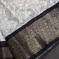 Kalamkari Cotton Silk Black Cream Floral Print Saree with kanchi Border - 