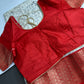 Kalamkari Cotton Silk Red Half White Floral Print Saree with kanchi Border - 