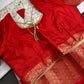 Kalamkari Cotton Silk Red Half White Floral Print Saree with kanchi Border - 