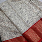 Kalamkari Cotton Silk Red Half White Floral Print Saree with kanchi Border - 