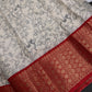 Kalamkari Cotton Silk Red Half White Floral Print Saree with kanchi Border - 