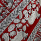 Kalamkari Cotton Silk Red Half White Floral Print Saree with kanchi Border - 