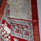 Kalamkari Cotton Silk Red Half White Floral Print Saree with kanchi Border - 