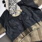 Kalamkari Cotton Silk Black Cream Floral Print Saree with kanchi Border - 