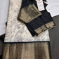 Kalamkari Cotton Silk Black Cream Floral Print Saree with kanchi Border - 