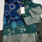 Oraganza Tissue Jamdani Weaving Blue Green Saree - 