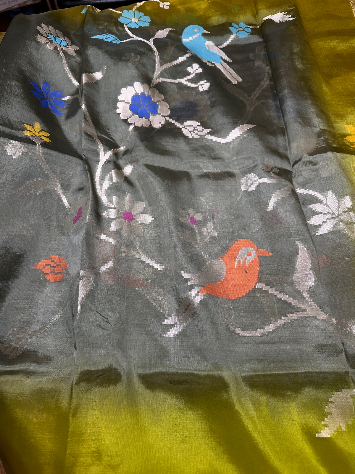 Oraganza Tissue Jamdani Weaving Green Saree - 