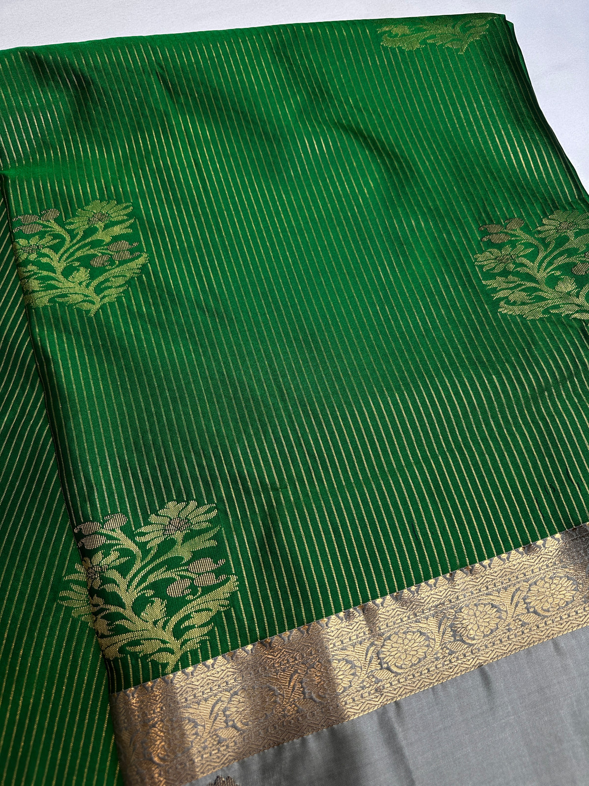Green Grey Semi Dharmavaram Silk  Saree - 
