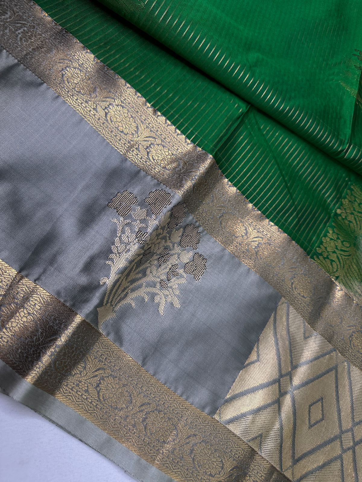 Green Grey Semi Dharmavaram Silk  Saree - 