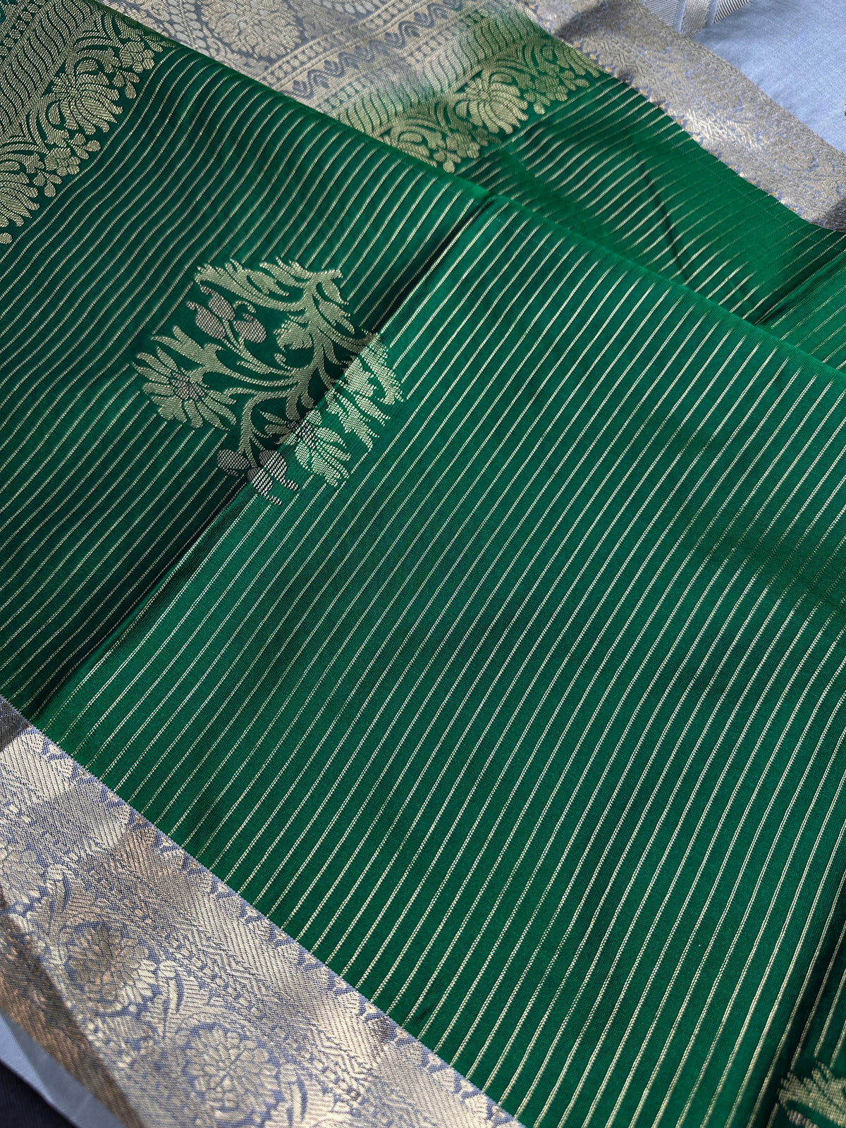 Green Grey Semi Dharmavaram Silk  Saree - 