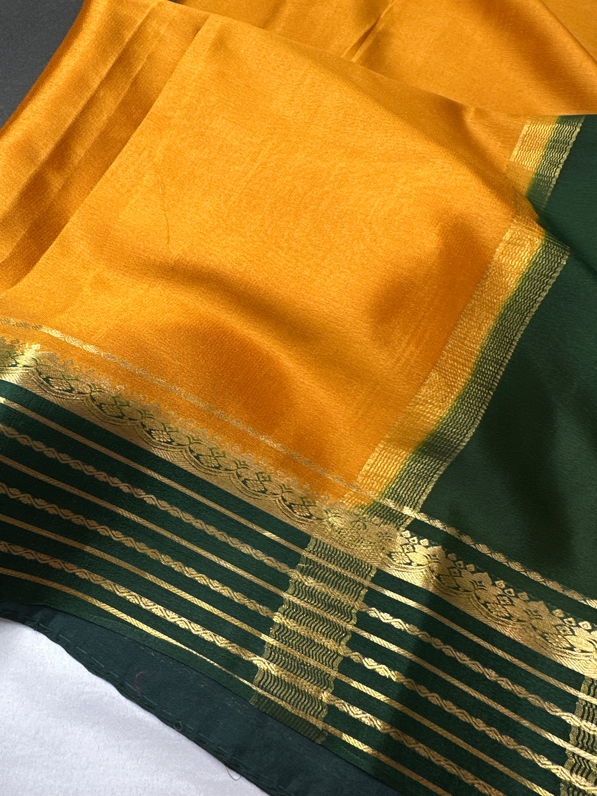 Yellow Green Pure Mysore Silk Light Weight Saree - 