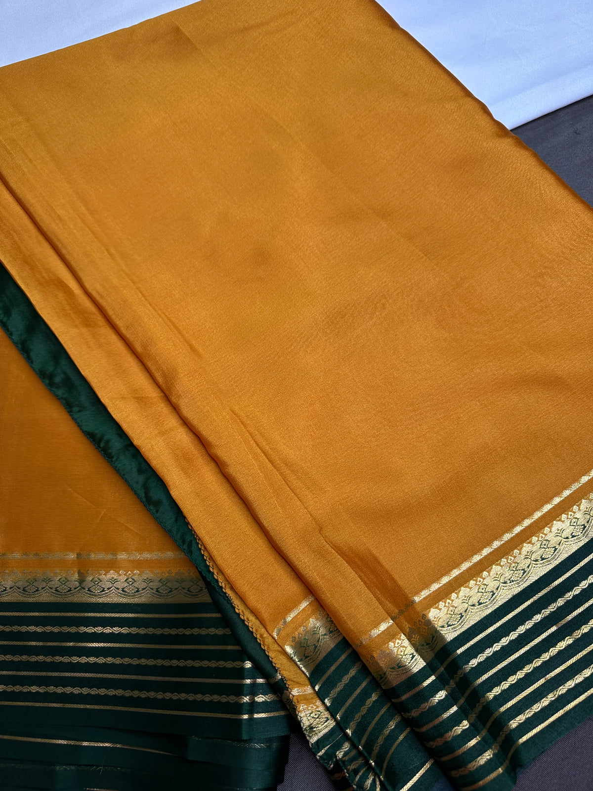 Yellow Green Pure Mysore Silk Light Weight Saree - 